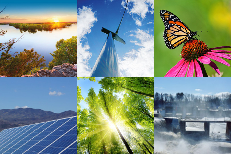 Photo collage of renewable resources and nature